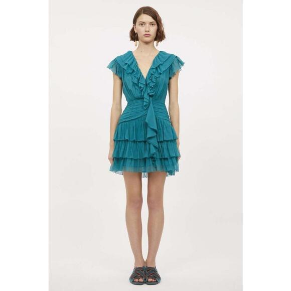 NEW, ULLA JOHNSON Zina Silk Ruffle Dress In Montego Sz 8 #MD853 - Picture 1 of 14